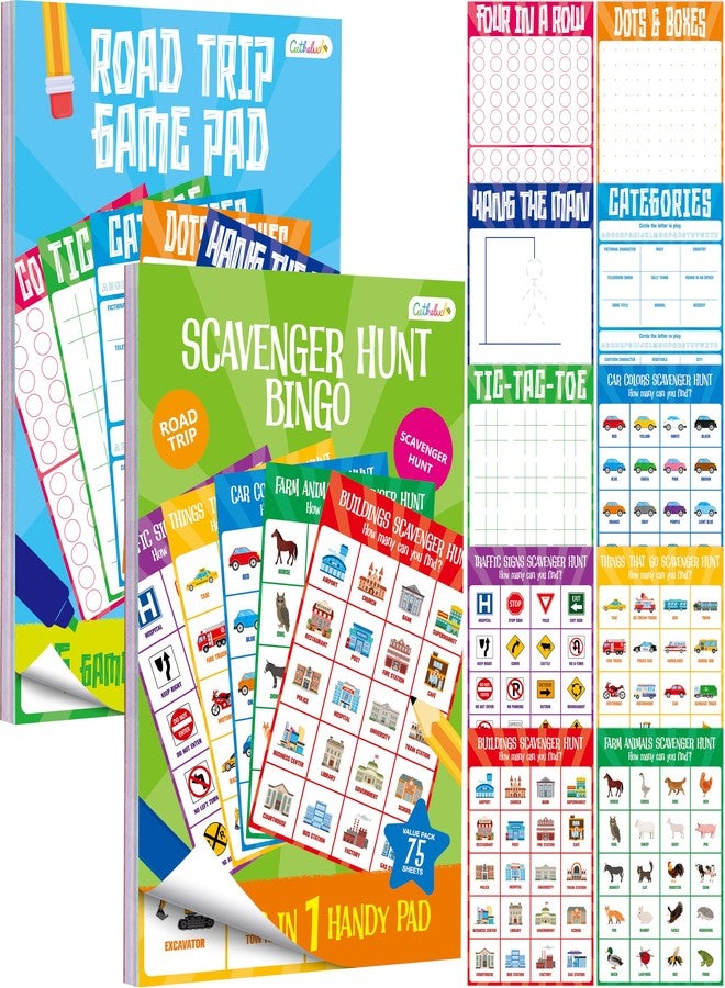 Gethelud 2 Pack Road Trip Game Pads, 10 Games (Categories, Dot & Boxes, Tic-tac-Toe, Scavenger Hunt Bingo), Pen Pencil Paper Game, Plane Trip/Car Travel/Getaway Activity Pad for Kid, Adult - Image 1